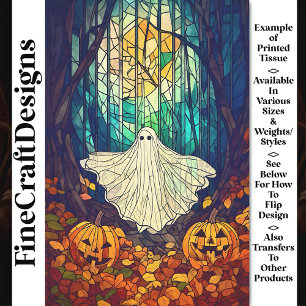 Spooky Cute Stained Glass Ghost AB4 Decoupage Tissue Paper