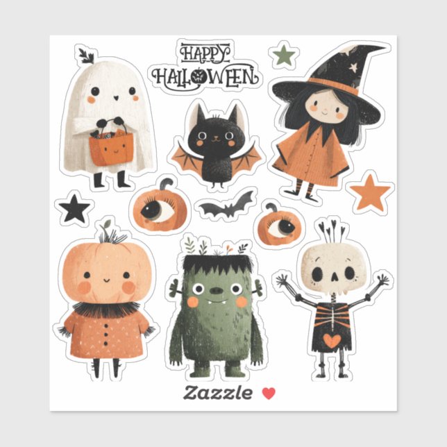 Spooky Cute Watercolor Halloween Monsters Set (Sheet)
