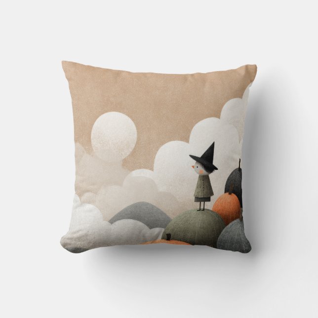 Spooky Cute Witch Art Halloween Nursery Cushion (Front)