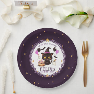Spooky Cute Witch Black Cat Wizard 1st Birthday Paper Plate