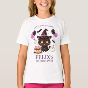 Spooky Cute Witch Black Cat Wizard 1st Birthday T-Shirt