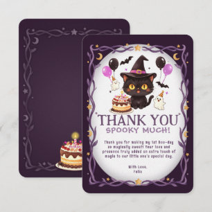 Spooky Cute Witch Black Cat Wizard 1st Birthday Thank You Card