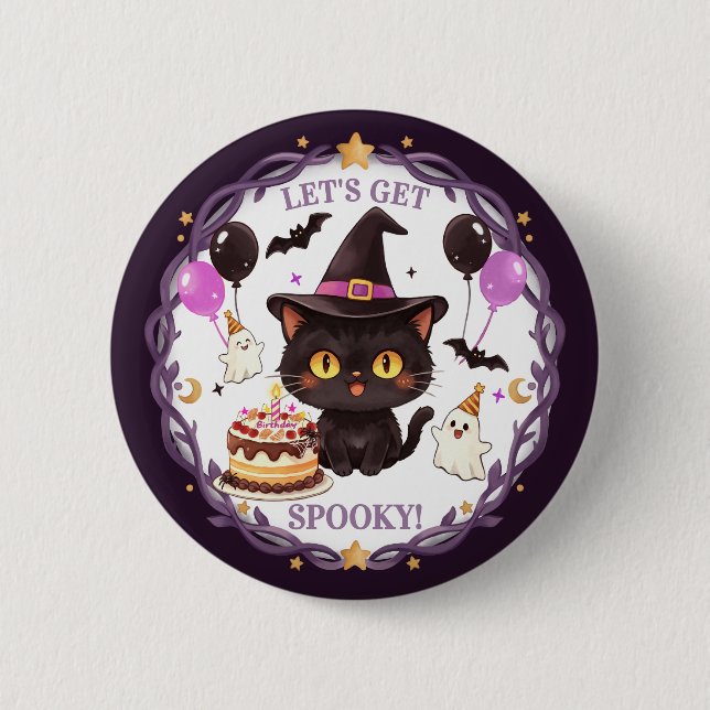 Spooky Cute Witch Black Cat Wizard Fantasy Party 6 Cm Round Badge (Front)