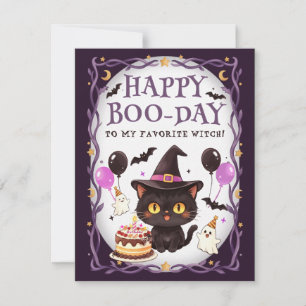 Spooky Cute Witch Black Cat Wizard Happy Birthday Card