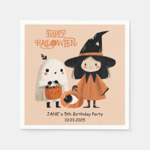 Spooky Cute Witch& Ghost Halloween Birthday Party Napkin