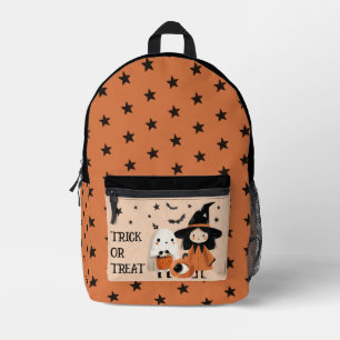 Spooky Cute Witch& Ghost Trick or Treat Halloween Printed Backpack
