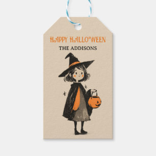 Spooky Cute Witch Girl Trick or Treat Halloween Gift Tags