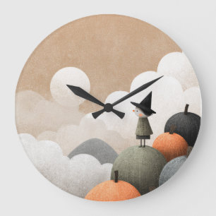 Spooky Cute Witch Illustration Halloween Nursery Large Clock
