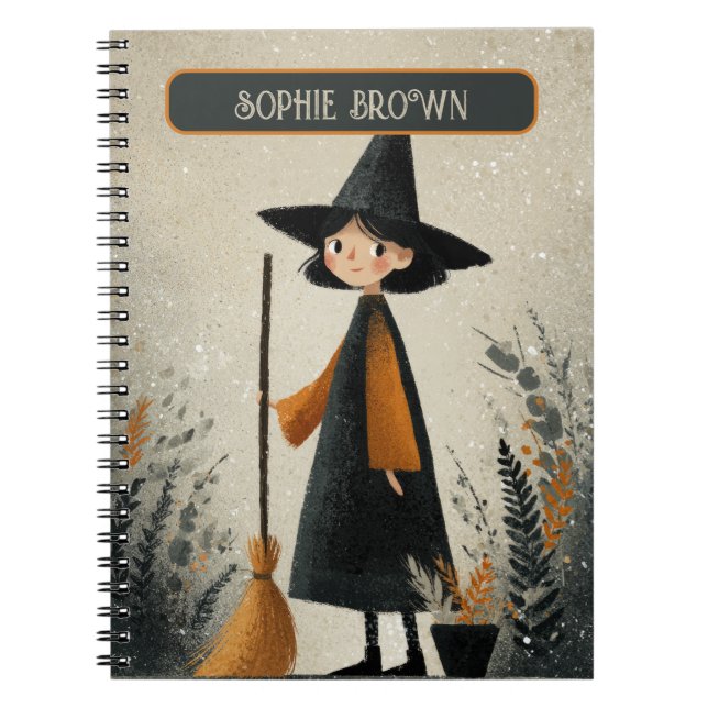 Spooky Cute Witch Name Tag Halloween Notebook (Front)