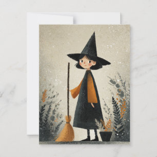 Spooky Cute Witch Watercolor Halloween Postcard