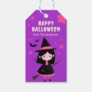 Spooky Cute Witch Whmsical Purple Happy Halloween Gift Tags