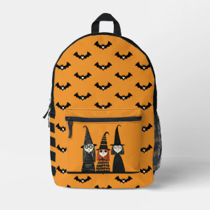 Spooky Cute Witches Burnt Orange& Black Halloween  Printed Backpack