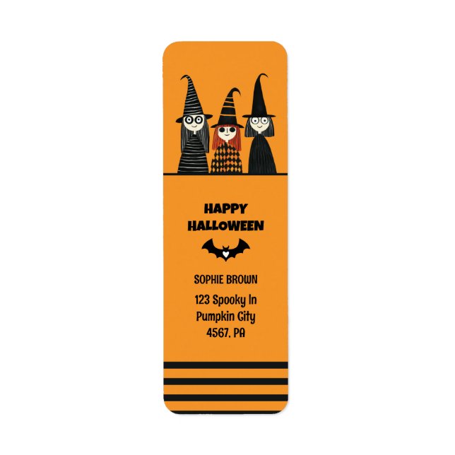 Spooky Cute Witches Happy Halloween Return Address (Front)