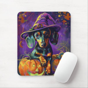 Spooky Dachshund Dog Halloween Witch And Pumpkin  Mouse Mat