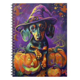 Spooky Dachshund Dog Halloween Witch And Pumpkin  Notebook