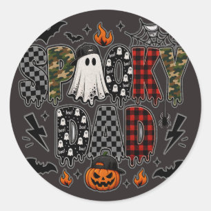 Spooky Dad Halloween Camo Plaid Mixed Patt Classic Round Sticker