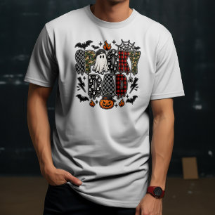 Spooky Dad Halloween   Camo Plaid Mixed Patt T-Shirt