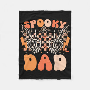 Spooky Dad Halloween Skeleton Costume Retro Groovy Fleece Blanket