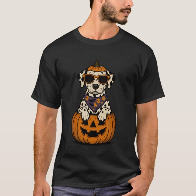 Spooky Dalmatian Pumpkin Halloween Dog Lover T-Shirt (Front)