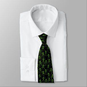 Spooky Dancing Bright Green Skeletons Pattern Tie