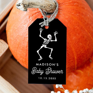 Spooky Dancing Skeleton Baby Shower Favour Gift Tags