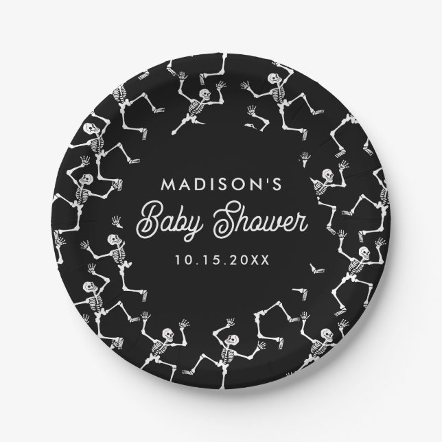 Spooky Dancing Skeletons Baby Shower Paper Plate (Front)