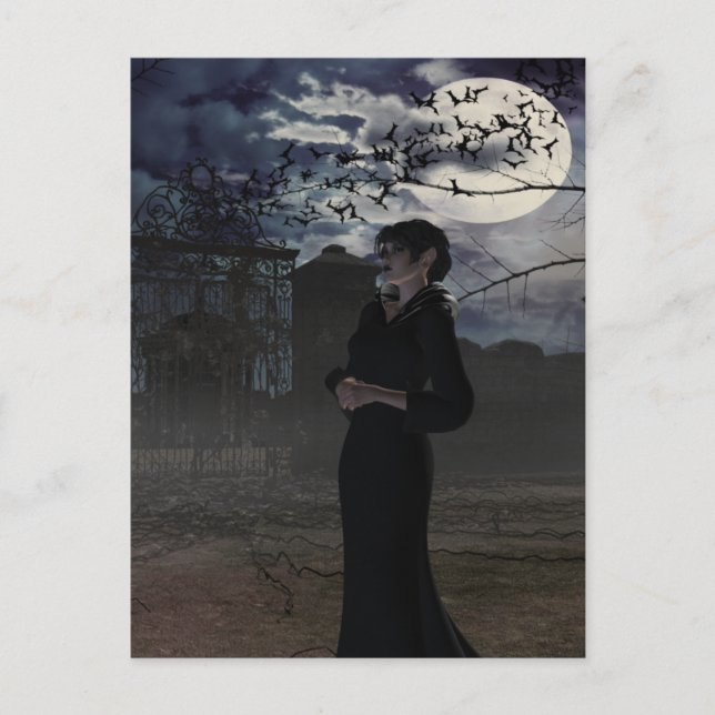Spooky Dark Fairy in Moonlight Postcard (Front)