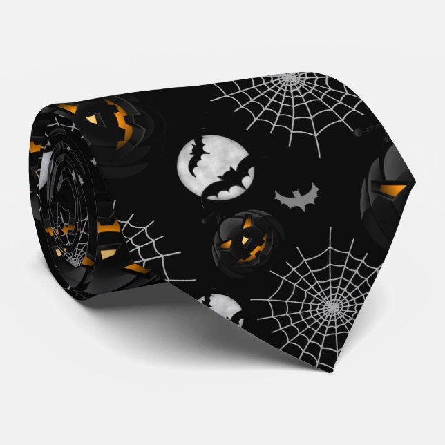Spooky Dark Halloween Pattern Tie (Rolled)
