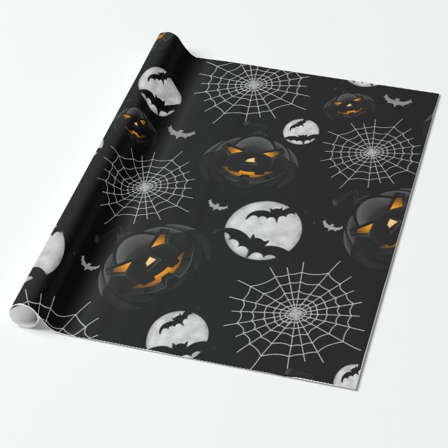 Spooky Dark Halloween Pattern Wrapping Paper (Unrolled)