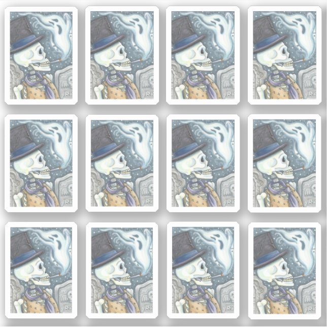 SPOOKY DEAD MAN SKULL SMOKING GHOST IN CEMETERY (Front)