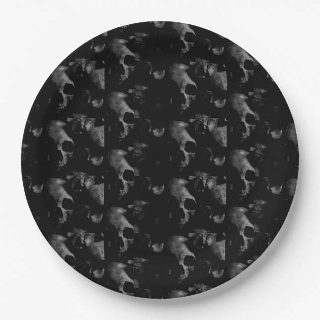 Spooky Dead Skull Halloween party Paper Plate (Front)