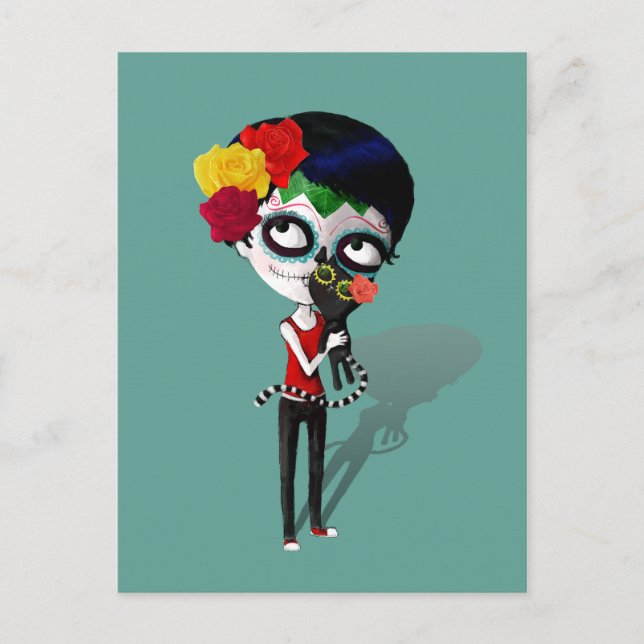 Spooky Dia de Los Muertos Girl Postcard (Front)