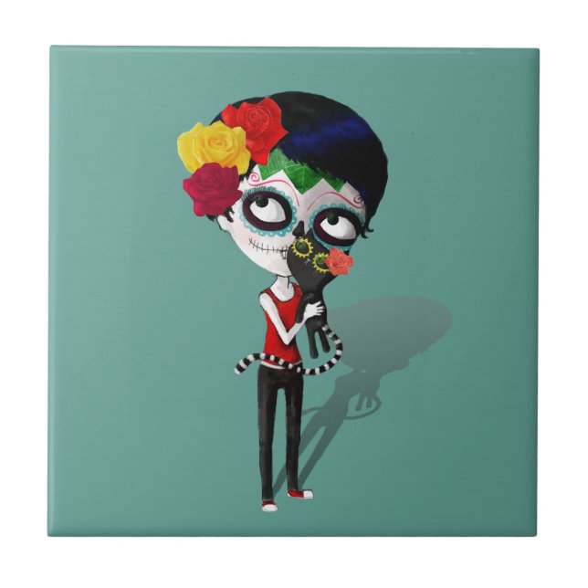 Spooky Dia de Los Muertos Girl Tile (Front)