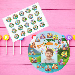 Spooky Dino Birthday Bash Custom Photo Party  Classic Round Sticker