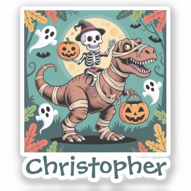 Spooky Dino Rider – Skeleton on Mummy T-Rex  (Front)