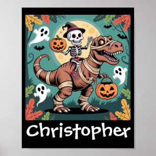 Spooky Dino Rider – Skeleton on Mummy T-Rex Poster