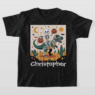 Spooky Dino Rider – Skeleton on Mummy T-Rex  T-Shirt