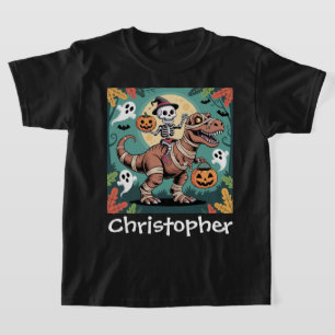 Spooky Dino Rider – Skeleton on Mummy T-Rex  T-Shirt