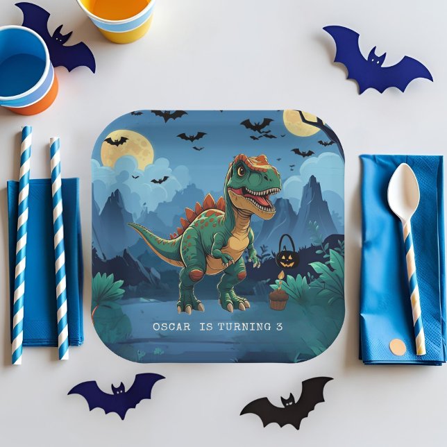 Spooky Dinosaur Halloween Birthday Custom T-Rex Paper Plate (Creator Uploaded)