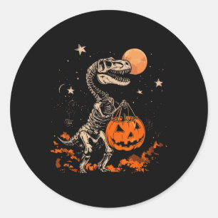 Spooky Dinosaur Skeleton Scary Pumpkin Moon Hallow Classic Round Sticker