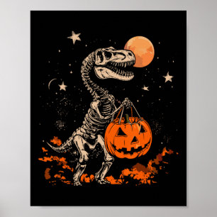 Spooky Dinosaur Skeleton Scary Pumpkin Moon Hallow Poster