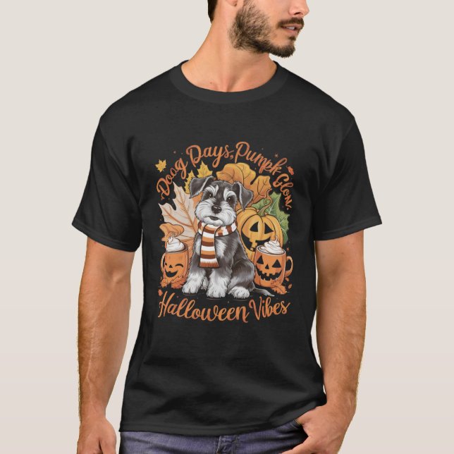 Spooky Dog Day Pumpkin Glow Halloween Vibes & fun T-Shirt (Front)