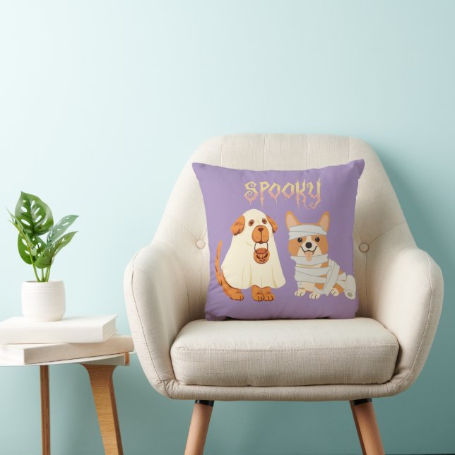 Spooky Dog Ghost and Mummy Light Purple Halloween Cushion (Chair)