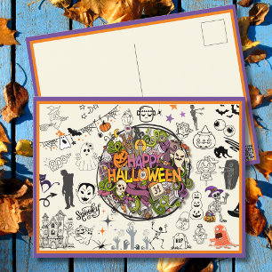Spooky Doodle Delight Halloween Holiday Postcard