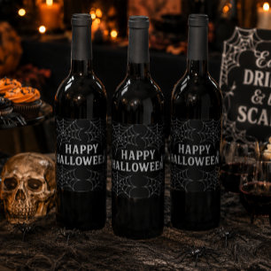 Spooky Drinks Happy Halloween Spiderwebs Haunted Wine Label