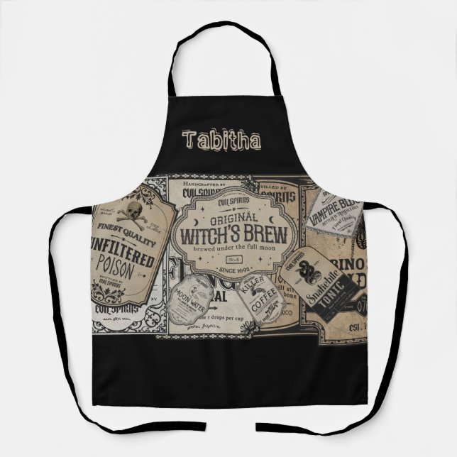 Spooky Drinks Labels Halloween, Witch Wizard Apron (Front)