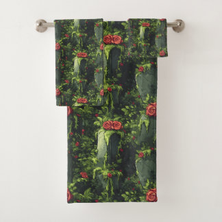 Spooky Dripping Cemetery, Melting Roses Tombstone, Bath Towel Set