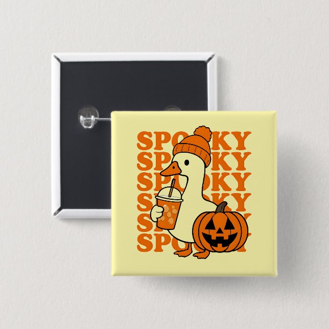 Spooky Duck in Beanie with Pumpkin Button (Front & Back)