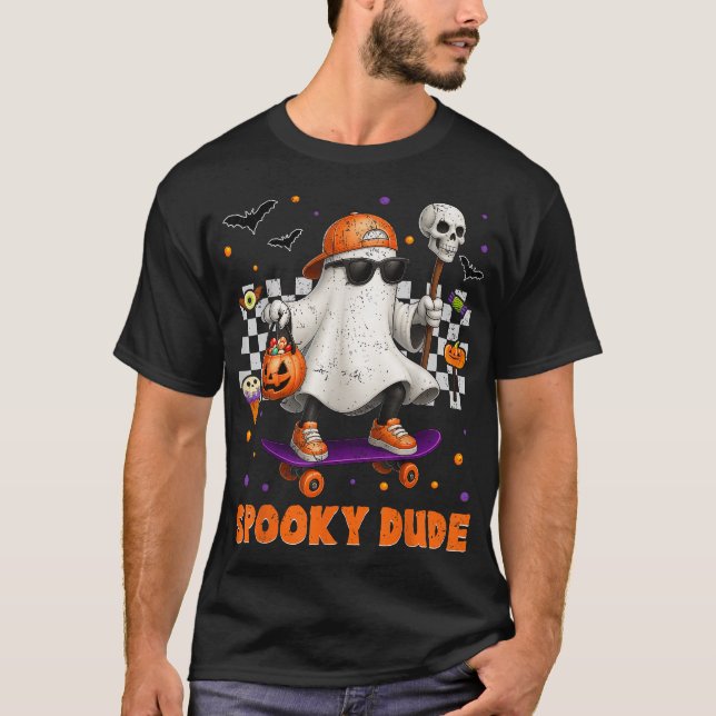 Spooky Dude Boo Ghost Halloween For Boys Kids  T-Shirt (Front)