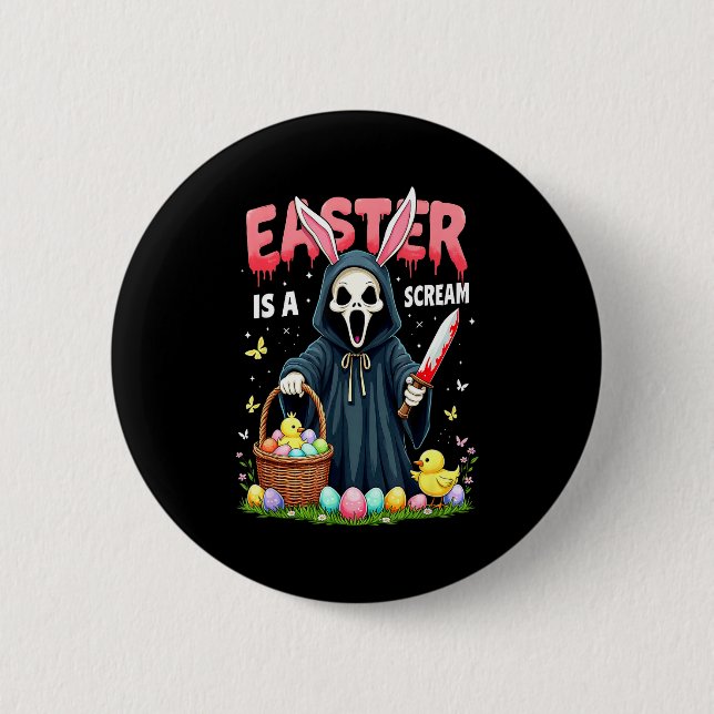 Spooky easter is a scream gothic bunny design  6 cm round badge (Front)